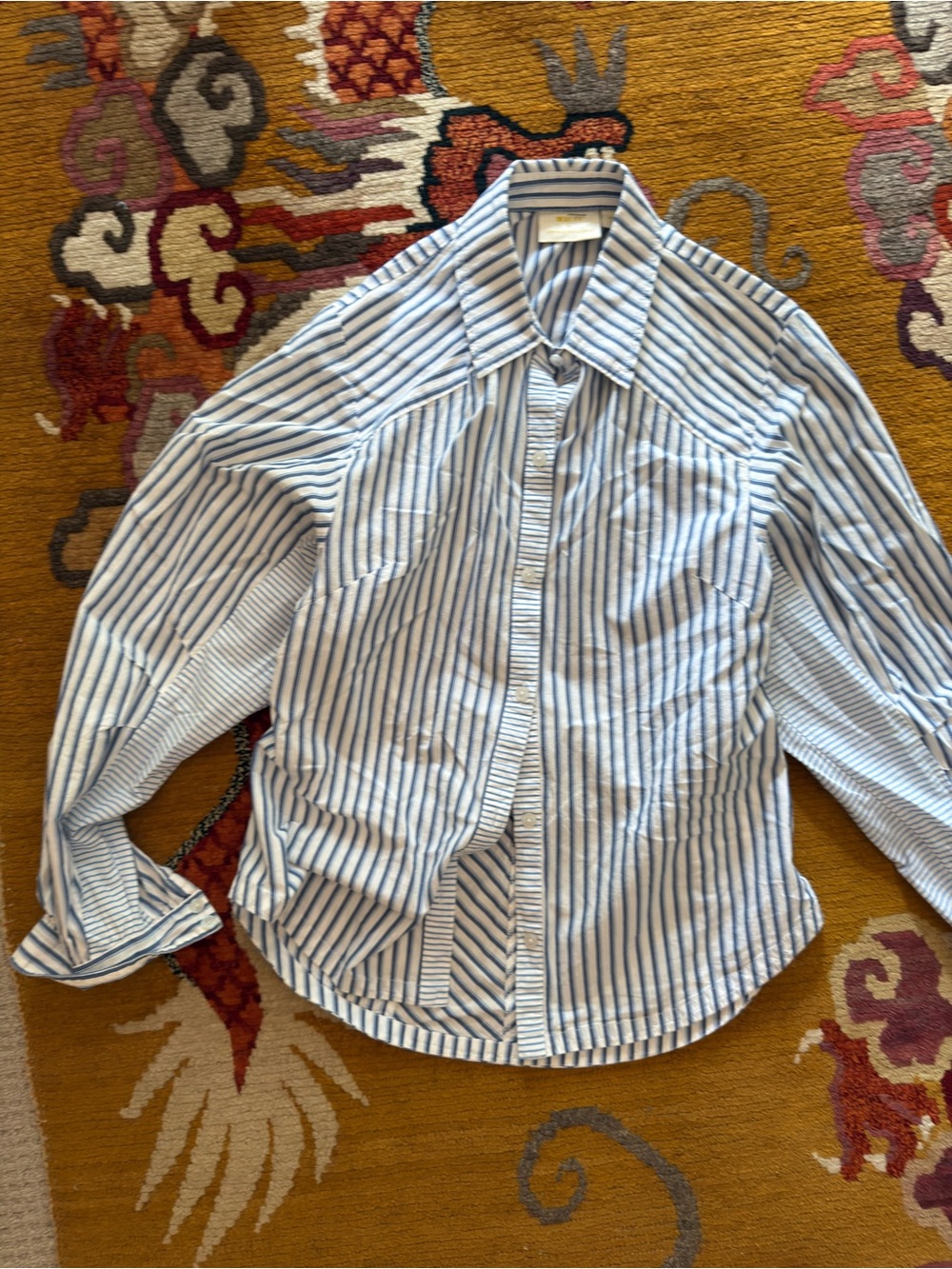 Maeve Anthropologie cut out back! Classic Blue & White Stripe Button-Up Shirt